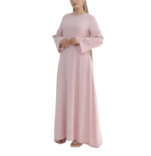 Hanimeli Linen Long Sleeve Maxi Dress A-Line Modest Abaya for Summer and Spring Lightweight Breathable Dress