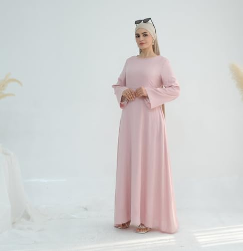 Hanimeli Linen Long Sleeve Maxi Dress A-Line Modest Abaya for Summer and Spring Lightweight Breathable Dress