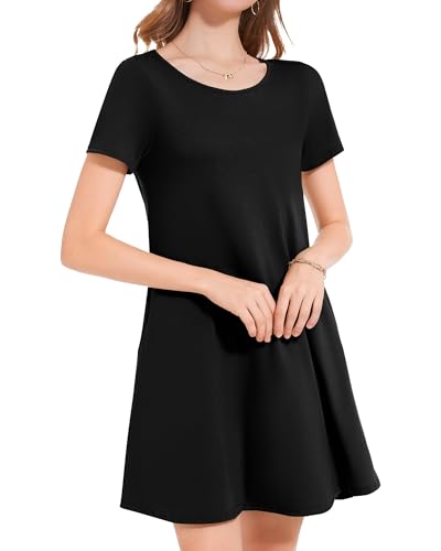 Womens Summer Dresses Beach Casual Loose Tshirt Floral Short Sleeve Flowy Pockets Sundresses