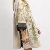 Womens Oversized Embroidered Dress with V-Neck and 3/4 Sleeves Vintage Embroidery Babydoll Dress