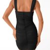 Womens Mini Mesh Square Neck Fitted Going Out Ruched Dresses Summer Party Club Bodycon Short Dress