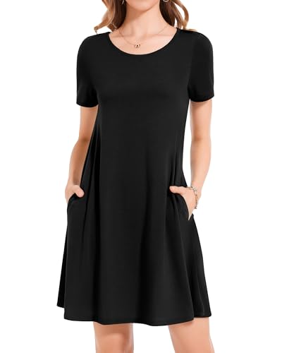 Womens Summer Dresses Beach Casual Loose Tshirt Floral Short Sleeve Flowy Pockets Sundresses