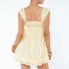 Women Sleeveless Mini Sundress Floral Embroidery Elastic Waist Aline Dress Square Neck Babydoll Short Dress