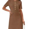 Women's Knit Bodycon Sweater Dress Button Short Sleeve Crew Neck Elegant Formal Mini Dress