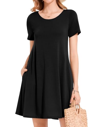Womens Summer Dresses Beach Casual Loose Tshirt Floral Short Sleeve Flowy Pockets Sundresses
