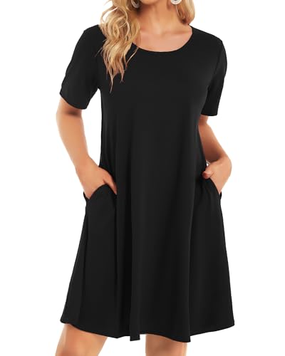 Womens Summer Dresses Beach Casual Loose Tshirt Floral Short Sleeve Flowy Pockets Sundresses