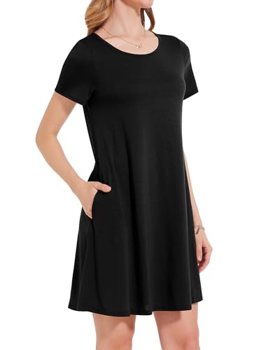 Womens Summer Dresses Beach Casual Loose Tshirt Floral Short Sleeve Flowy Pockets Sundresses
