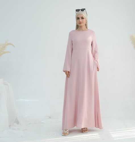 Hanimeli Linen Long Sleeve Maxi Dress A-Line Modest Abaya for Summer and Spring Lightweight Breathable Dress