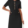 Women's Knit Bodycon Sweater Dress Button Short Sleeve Crew Neck Elegant Formal Mini Dress