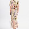Women's 3D Floral Short Sleeves Crew Neck Fishtail Mesh Embroidery Party Cocktail Maxi Dress