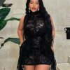 Women's short sleeve dress Sleeveless Sexy High Stretch Lace Mini Dress
