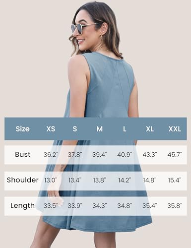Womens Summer Sleeveless Mini Dress Casual Loose V Neck Sundress with Pockets