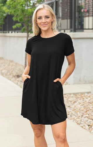 Womens Summer Dresses Beach Casual Loose Tshirt Floral Short Sleeve Flowy Pockets Sundresses