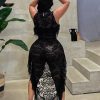 Women's short sleeve dress Sleeveless Sexy High Stretch Lace Mini Dress