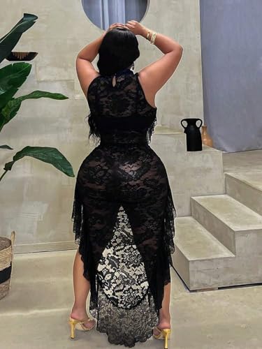 Women's short sleeve dress Sleeveless Sexy High Stretch Lace Mini Dress