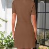 Women's Knit Bodycon Sweater Dress Button Short Sleeve Crew Neck Elegant Formal Mini Dress