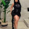 Women's short sleeve dress Sleeveless Sexy High Stretch Lace Mini Dress