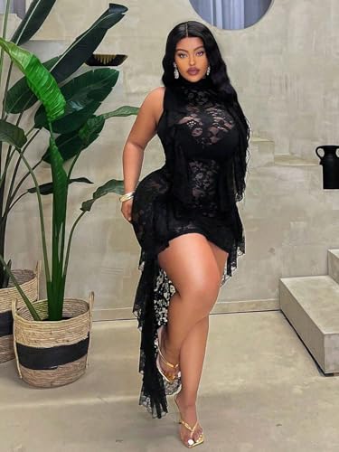 Women's short sleeve dress Sleeveless Sexy High Stretch Lace Mini Dress