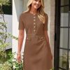 Women's Knit Bodycon Sweater Dress Button Short Sleeve Crew Neck Elegant Formal Mini Dress