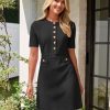 Women's Knit Bodycon Sweater Dress Button Short Sleeve Crew Neck Elegant Formal Mini Dress