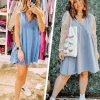 Womens Summer Sleeveless Mini Dress Casual Loose V Neck Sundress with Pockets