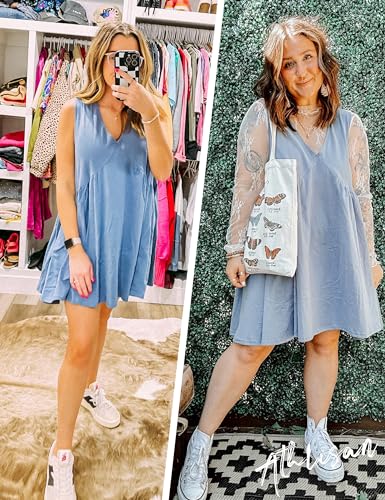Womens Summer Sleeveless Mini Dress Casual Loose V Neck Sundress with Pockets